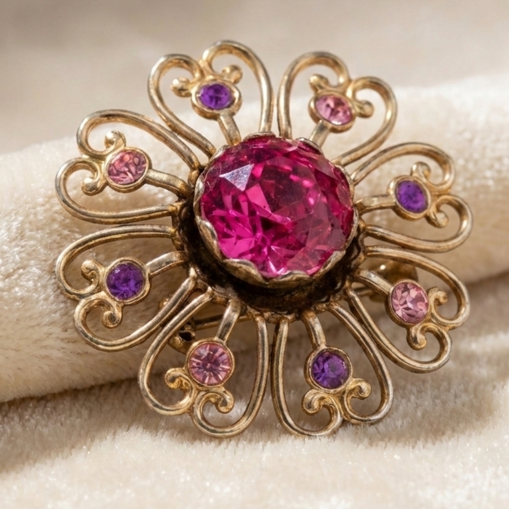 Vintage 1960s Czech Glass Rhinestone Brooch